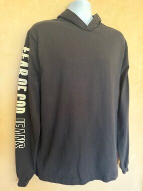 Fear Of God Jeans Men's Black Long-Sleeve Hooded Tee with Sleeve Logo